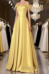 Off the Shoulder Satin Long Semi Formal Prom Dresses, Satin Formal Bridesmaid Dresses